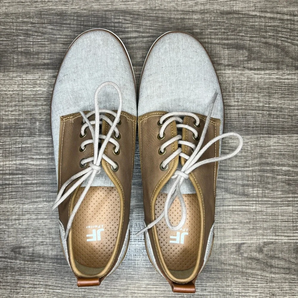 J Ferrar Mens‎ Clutch Oxford Dress Shoes Size 8.5 Tan Canvas Leather Old Money
